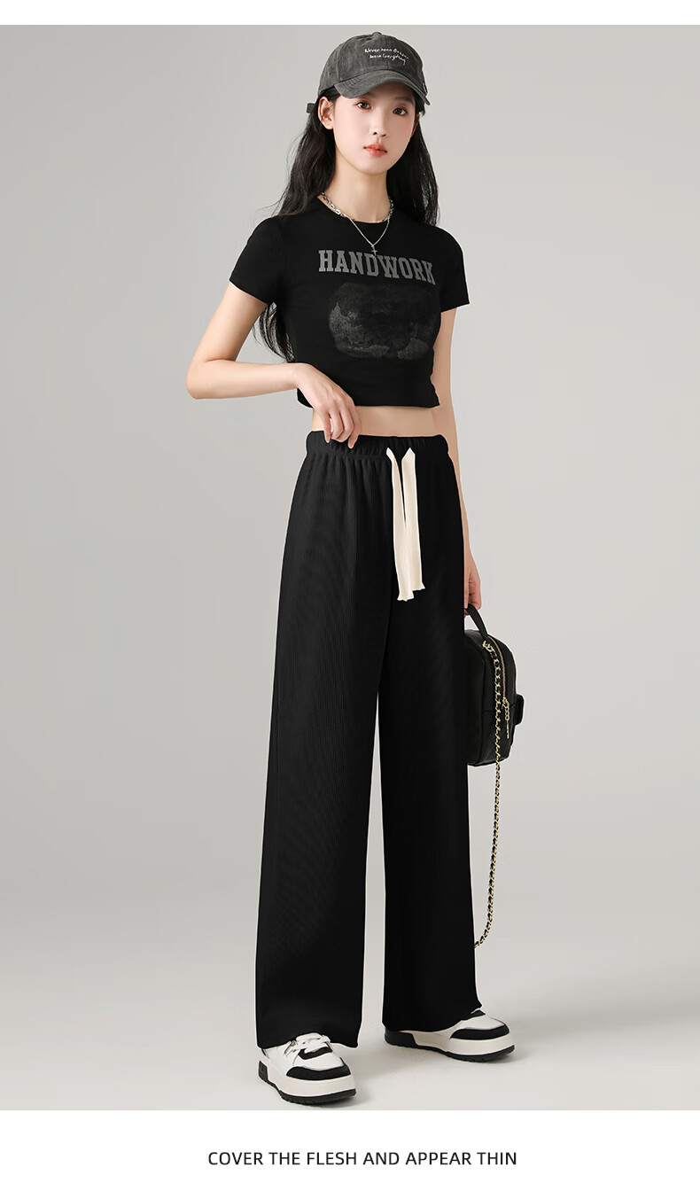 Jeanswest Women's Casual Pants, Chenille Wide-Leg Trousers, Spring And Summer Draping Lazy Style Slimming Straight-Leg Pants, Fashionable Versatile Trousers for Wome 10