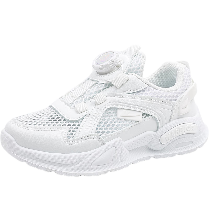 Warrior Summer Children's Running Shoes with Rotary Buckle, Breathable Mesh White Sneakers WZ(CL)-0672 White 37