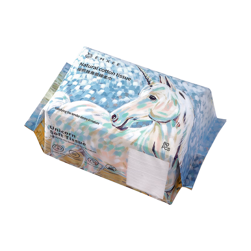 EMXEE Unicorn Soft Wipes, Disposable Baby Face Wipes, Wet And Dry Use, Portable Pull-Out Design for Travel And Business Trips, 10 Sheets Per Pack