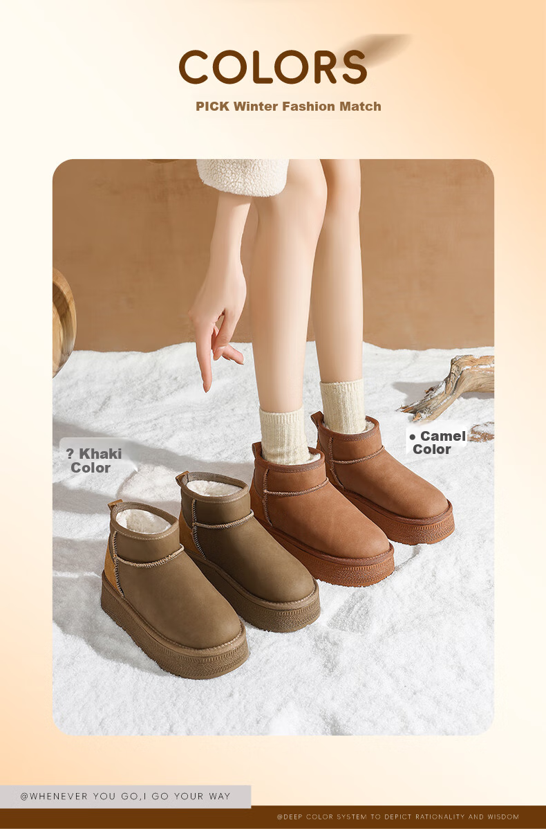 ZHR Snow Boots for Women, 2025 New Winter Style, Thick Warm Boots for Northeast China, Versatile Short Boots with Thick Soles, AB50 Camel Color, Size 35 2