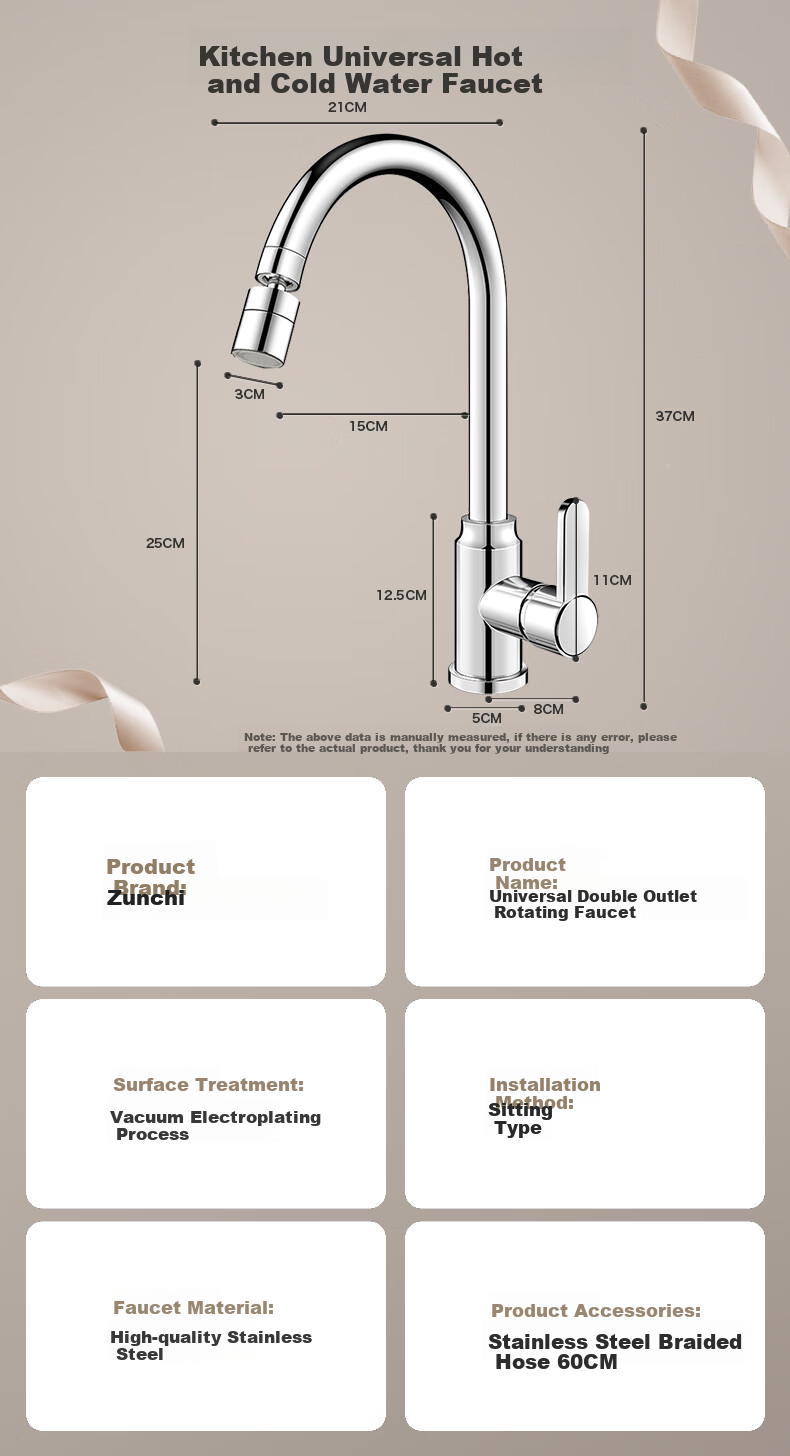 ZUNCHI Kitchen Faucet, Stainless Steel Hot And Cold Dishwashing Sink Basin, 360° Rotating Anti-Splash Household Tap, 2056B 1