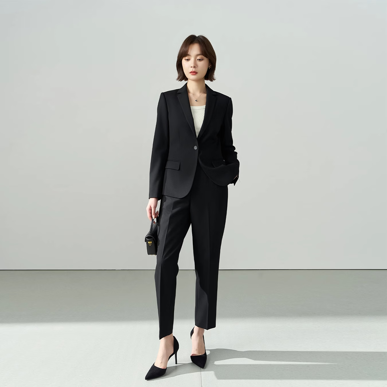 Miss Bird Lucky Series Black Professional Suit Set Women's Civil Service Interview Formal Commuter Elegant Blazer Set