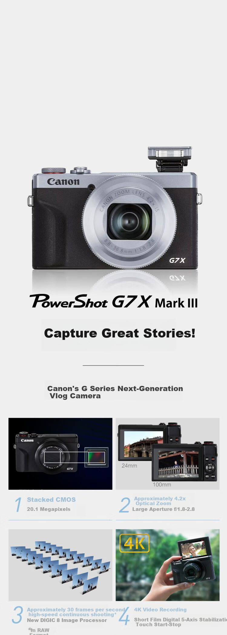 Canon [Official Flagship] G7X3 Digital Camera, Travel Photography, 4K HD Video Vlog, Internet Celebrity Camera Compact Camera, Canon G7X3 Digital Camera Black 3