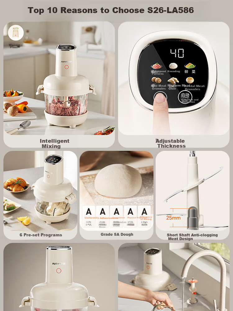Joyoung Home Use 2.8L Meat Grinder, Smart Dough Kneader, Dumpling Filling Chopper, Vegetable Processor S26-LA586 1
