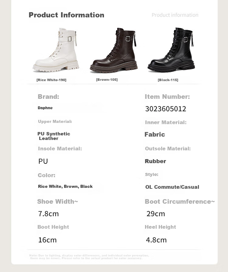 DAPHNE Thick-Soled Martin Boots for Women, Autumn And Winter Short Boots, Versatile Single Boots, British Style Mid-Calf Boots for Women, Brown, Size 38 6