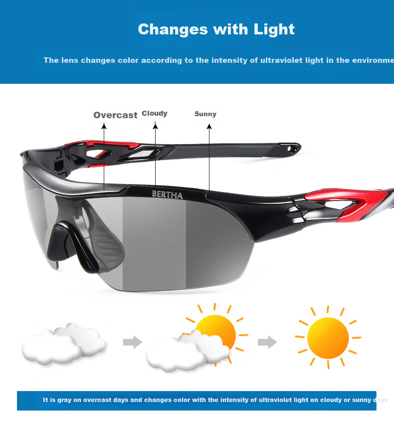 Bertha Cycling Glasses with Photochromic Polarized Lenses, Night Vision Goggles, Outdoor Sports Glasses for Men And Women, Back-To Riding Protective Eyewear 5