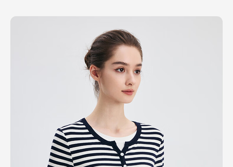 Navigare Women's Fashion Slim-Fit Striped Comfortable Faux Two-Piece Long-Sleeve T-Shirt 2315005502 10