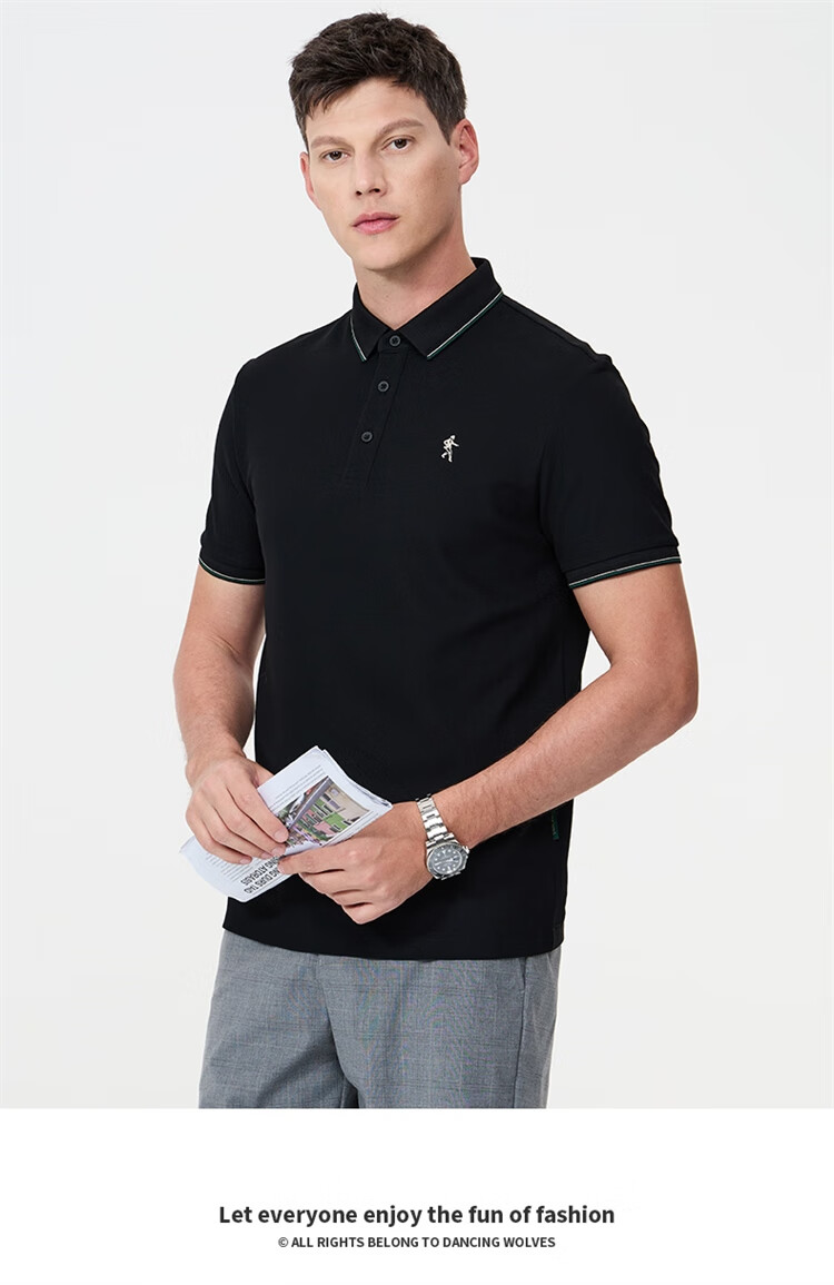 DANCING WOLVES [7A Antibacterial 2A Anti-Mite] Summer Cool Non-Shrinking Collar Men's Short-Sleeve POLO 701 Khaki XL(180) 1