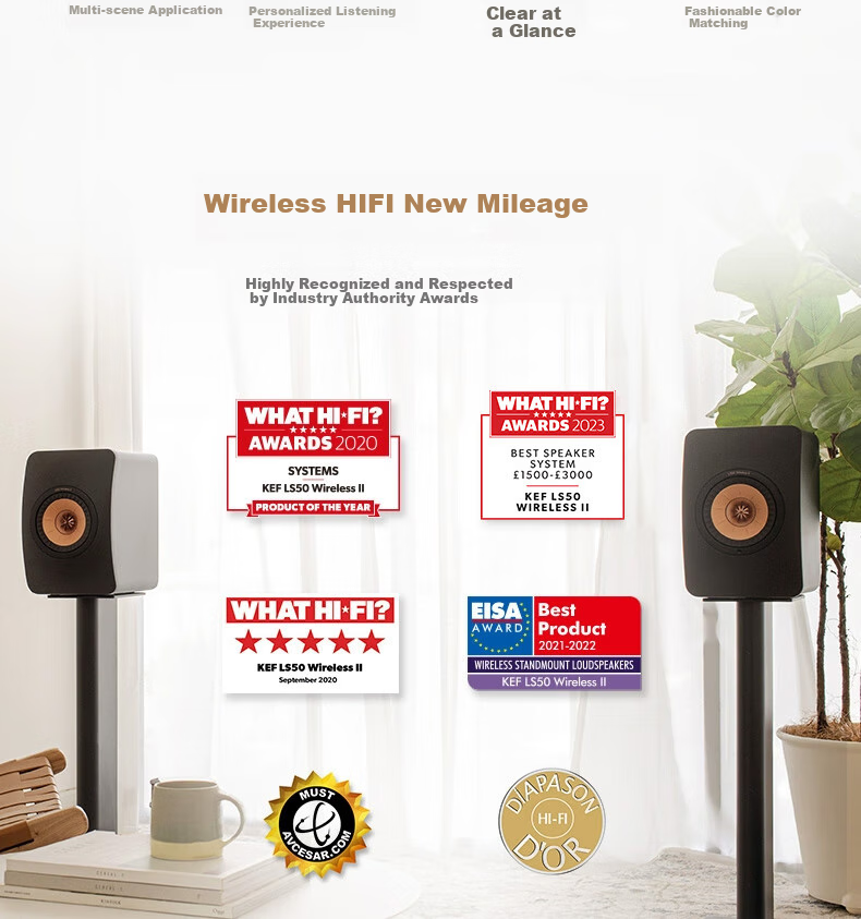 KEF LS50 Wireless II, Wireless HiFi Speaker, Home Living Room Desktop, 2.0 Stereo Active Audiophile-Grade TV Speakers, Hiplay Gift, Black 3