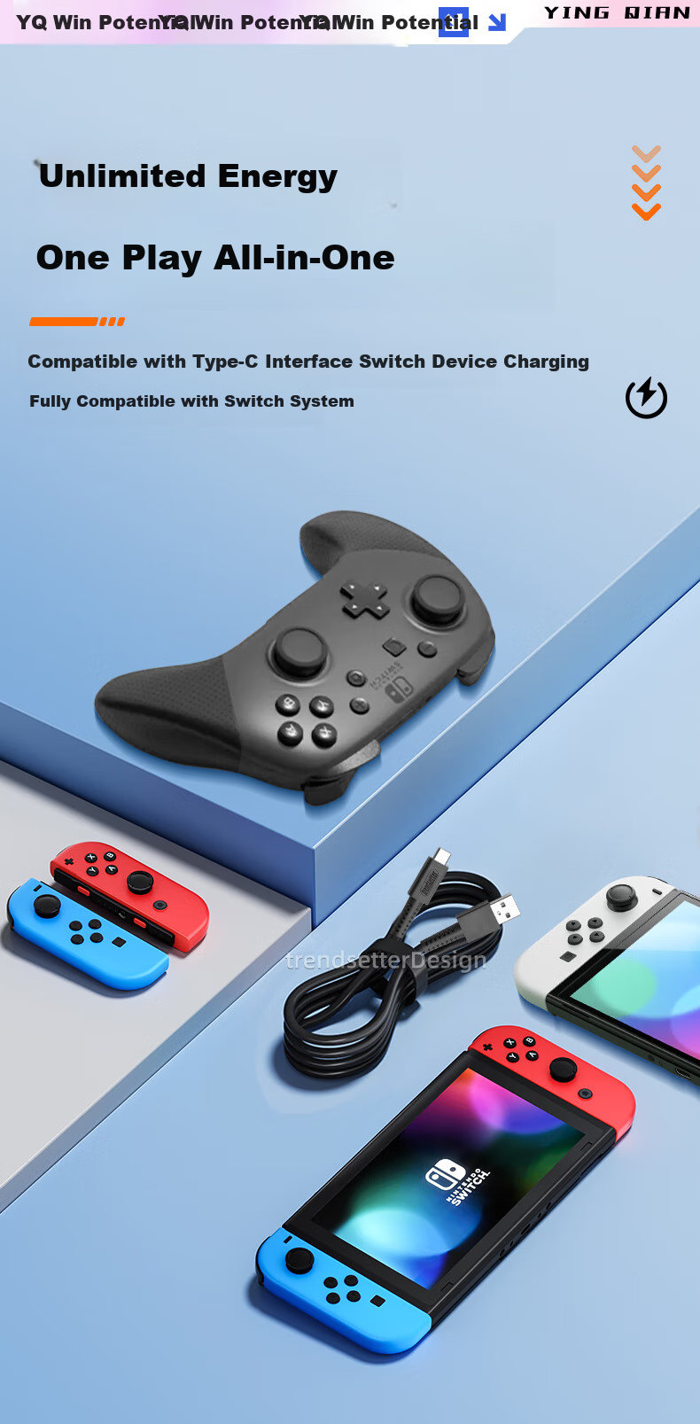 Yingqian, Suitable for Nintendo Switch Pro Controller Type-C Cable, Eight-Port Data Cable, 8BitDo SN30 M30 Pro 2 Charging Cable, 1.5 Meters 7