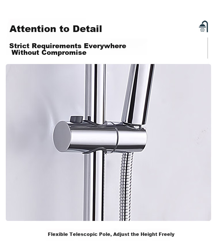 Larsd Surface-Mounted Shower Head Set, Silver Exposed Pipe Shower Head Complete Set with Copper Body Shower Faucet Mixing Valve LD5816 11