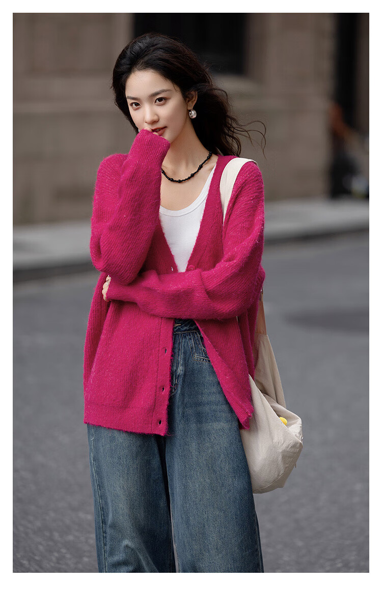 Dme [Duobangyan Rose Red] Spring And Autumn Cardigan-Style, Brightening Effect, Elegant Long-Sleeve Soft Knit Sweater for Wome 3