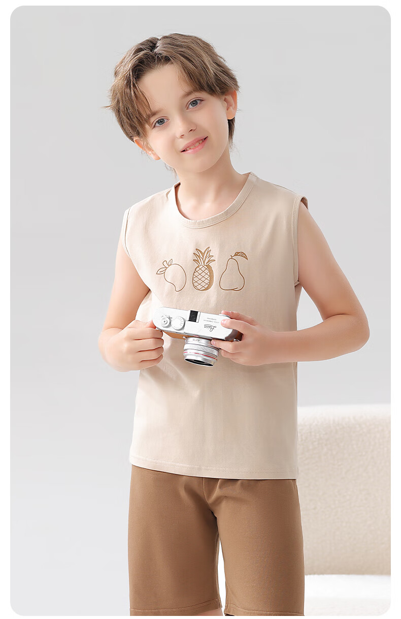 MiiOW Children's Pajamas for Boys, Baby Vest Set, Home Wear, 40-Count Combed Pure Cotton [Antibacterial And Cool Feeling], 120cm 13