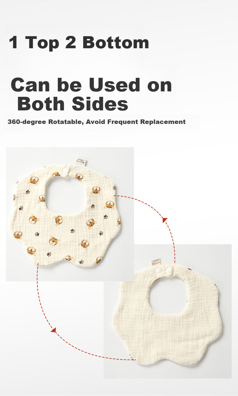 Beedoll Baby Drool Bib, Pure Cotton Waterproof Gauze Bib, Anti-Spit Neck Warmer for Infants, Six-Layer, 3-Pack Set B 6