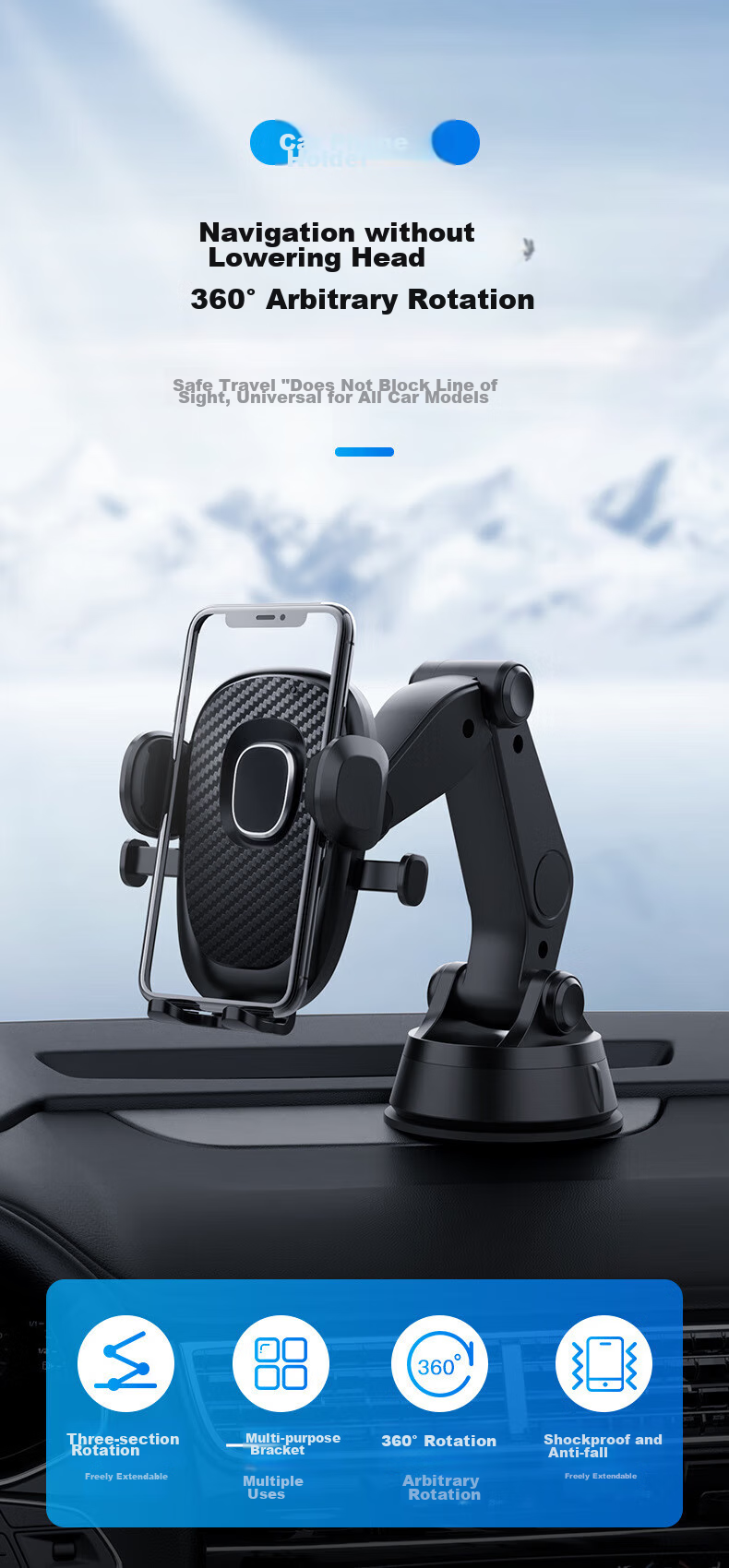 Beiteng Car Phone Holder, Rearview Mirror Mount, 720-Degree Rotation, Extendable, Car Navigation Stand, Vehicle-Mounted Bracket 1