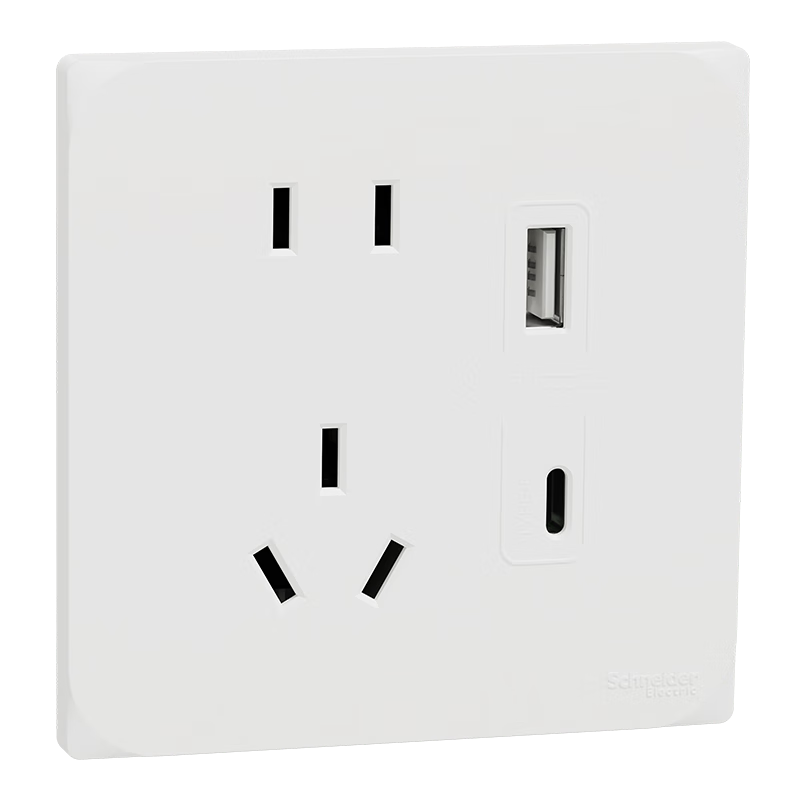 Schneider Five-Hole USB Power Charging Socket Panel, Type A+C, 86-Type Concealed Socket, Huan Yue White