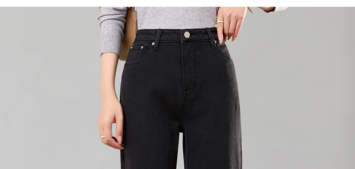 PinCai Women's Cropped Jeans, Petite Size, Solid Color, Slim Fit, High-Waisted, Stretchy, Side Slit, Straight-Leg Casual Pants P12KN1978 20