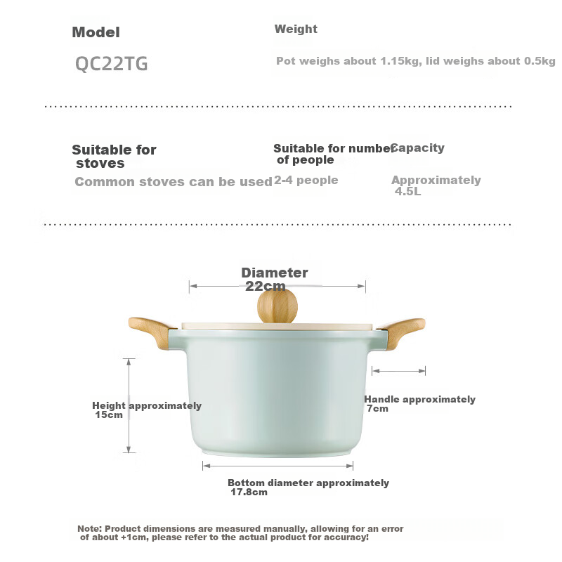 Кастрюля COOKER KING, 22 см, керамика, антипригарное покрытие, для индукционных плит, 4.5 л, цвет целадн