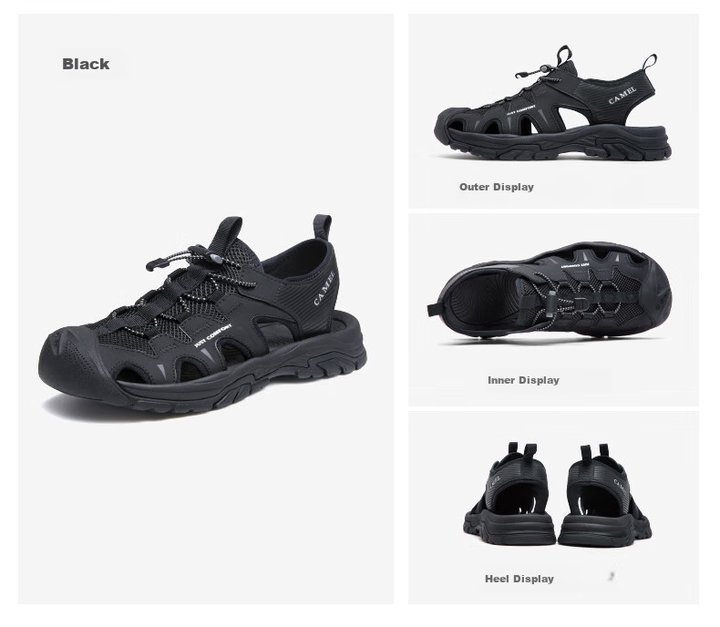 CAMEL Outdoor Casual Velcro Closed-Toe Perforated Beach Sports Sandals for Men G14M076677 Night Black Size 41 28