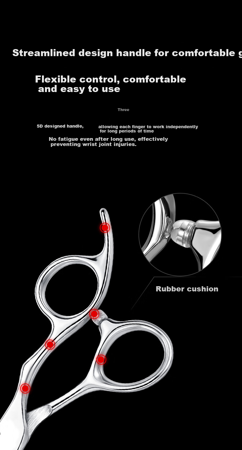 Qiman Professional Hair Cutting Scissors, Hair Trimming Scissors, Bangs Scissors, Straight Scissors, Sideburn Scissors, Salon And Home Use Thinning Scissors, Complete Set of Hair Cutting Tools QM06 Set 6