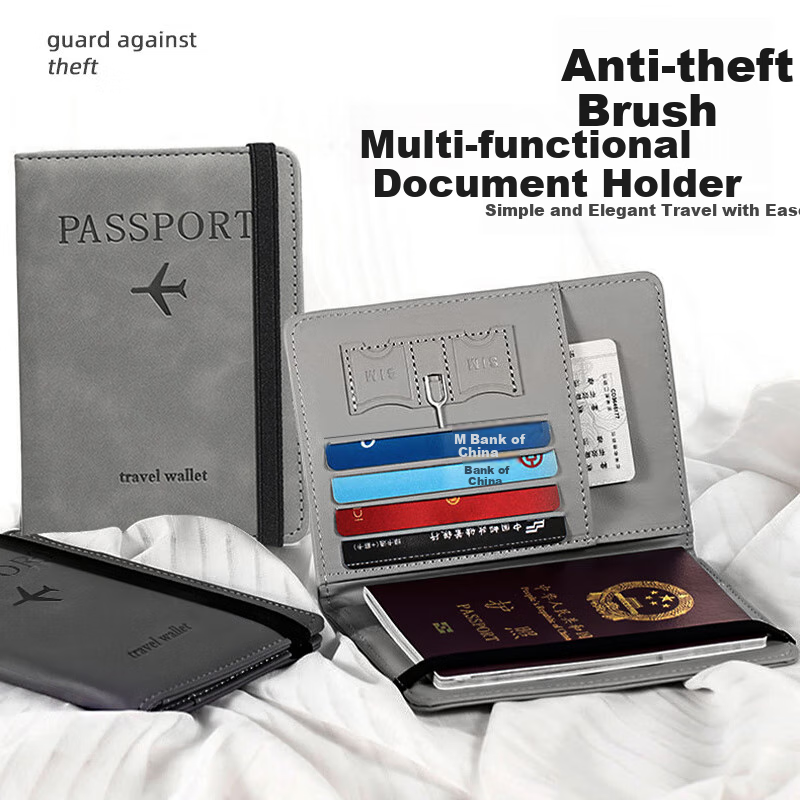 Leho Travel Passport Holder Protective Cover Document Card Holder Storage Bag Anti-theft RFID Blocking Wallet Coin Purse Air Ticket Men's Essential for Travel Abroad