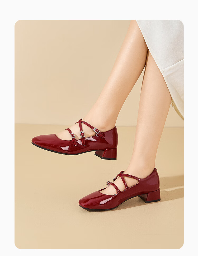 Dusto Mary Jane Shoes for Women, Spring 2025 New Fashion Casual Chunky Heel Ankle Strap Square Toe C0033 9