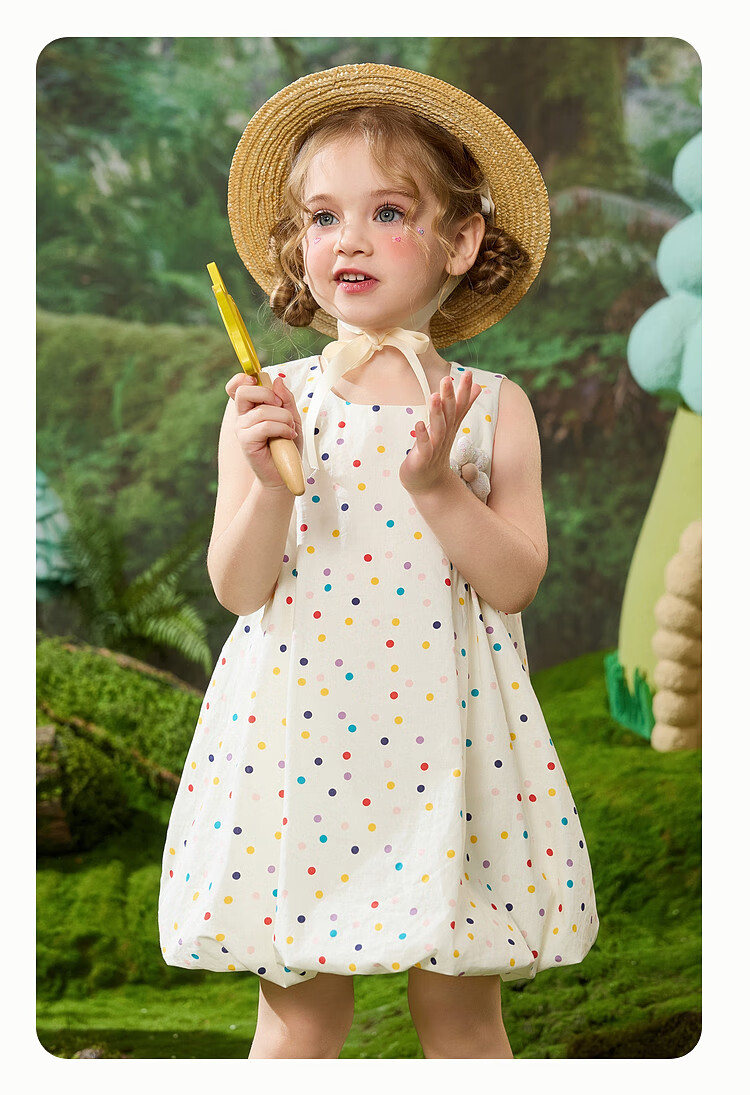 ASK JUNIOR Summer Vacation Girls' Dress, Breathable Pure Cotton Puff Skirt, Children's Beach Dress, Princess Dress 7