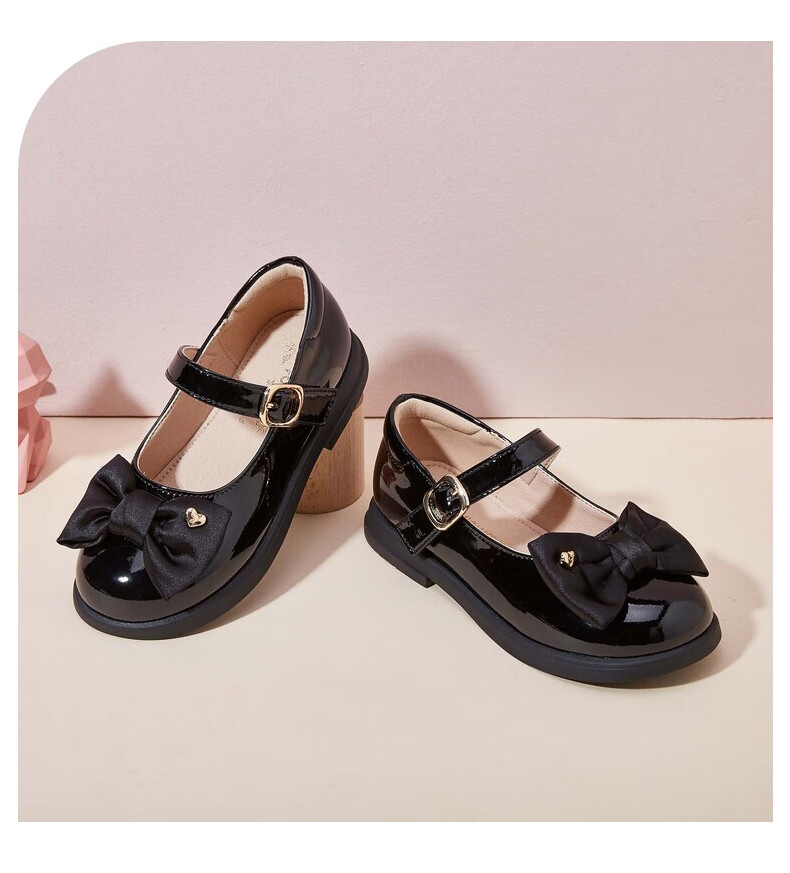 Follow Me Girls' Leather Shoes, Black Soft-Soled Princess Shoes, Children's Fashionable School Hostage Performance Flats, Patent Black, Size 31 11