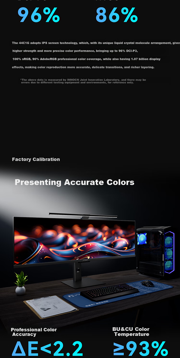 Inno&cn 43.8-Inch 32:9 Ultra-Wide Straight Fish Screen Smart Dual Display Anti-Blue Light Eye Protection Mac Mini Split-Screen Editing Stock Trading Design Office Computer Monitor 44C1G 6