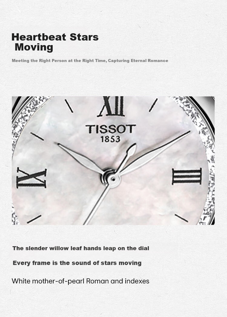 TISSOT Le Locle Series Starlight Women's Watch, Swiss Quartz Ladies Steel Strap Wristwatch, Fashionable Timepiece, Birthday Gift 5