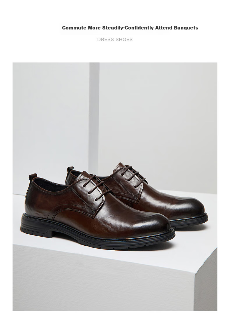 CAMEL Leather Shoes for Men, Casual Fashion Business Lace-Up Formal Derby Wedding Shoes P15S005004 Brown Size 44 6