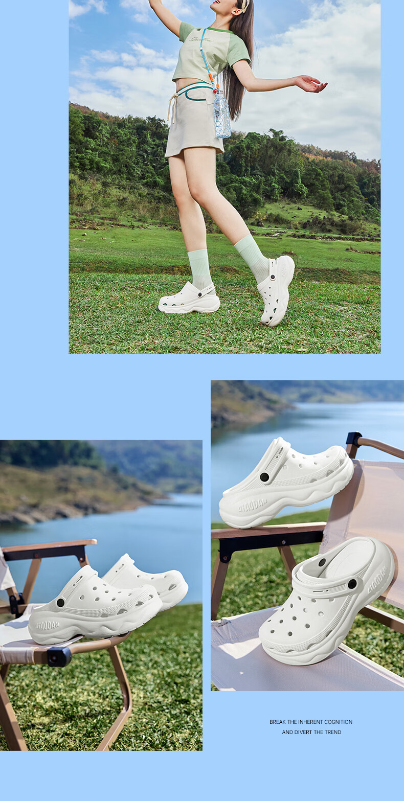 QIAODAN Women's Hamburger Perforated Shoes, Sneakers, Casual Shoes, Breathable Soft-Soled Sandals for Summer, Thick-Soled Height-Increasing Slippers for Wome 10