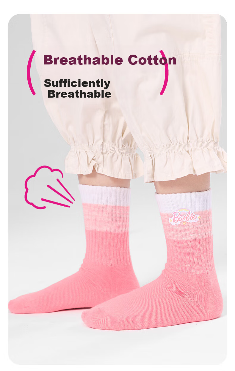 Barbie Girls' Socks, Short Socks for Toddlers, Spring And Autumn Socks for Girls, Student Children's Cotton Socks, Mid-Calf Versatile School Uniform Style Socks 3