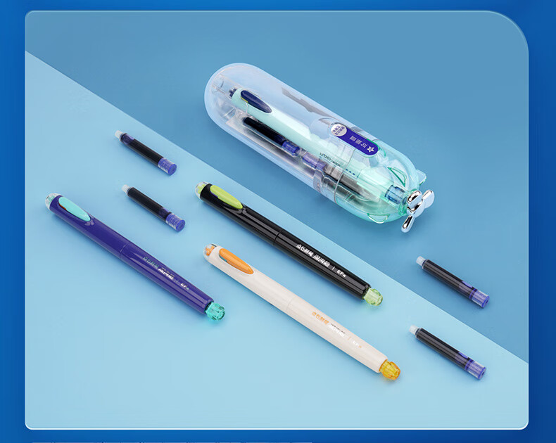 Dianshi Deep Sea Capsule Submarine Fountain Pen EF Fine Nib for Primary School Students' Handwriting Practice, Third Grade Back-To Season, Black Barrel, No Spill Ink, 4 Ink Cartridges, Erasable Blue Ink, Specialized for Calligraphy Practice, Teacher's Day Gift 16