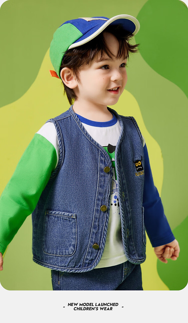 ASK JUNIOR Boys' Vest, 2026 Autumn Toddler Cartoon Letter Print Children's Waistcoat Jacket Vest Top, Blue, Size 100 9
