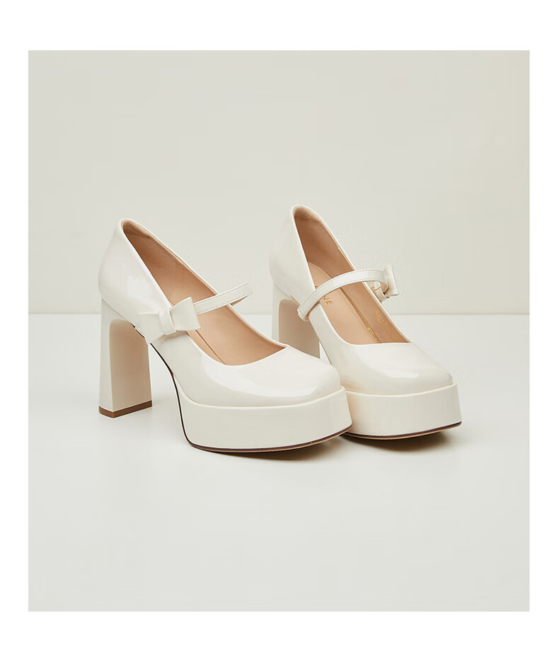 DAPHNE Wedding High Heels for Petite Women Fashionable Chunky Heel Mary Jane Leather Shoes Beige Size 34 13