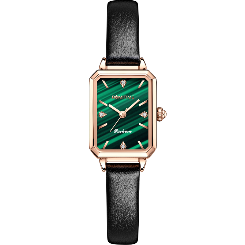 ROMITIME Women's Quartz Watch, Fashionable Elegant Light Luxury Retro Small Green Square Watch, Versatile Student Trendy Wristwatch