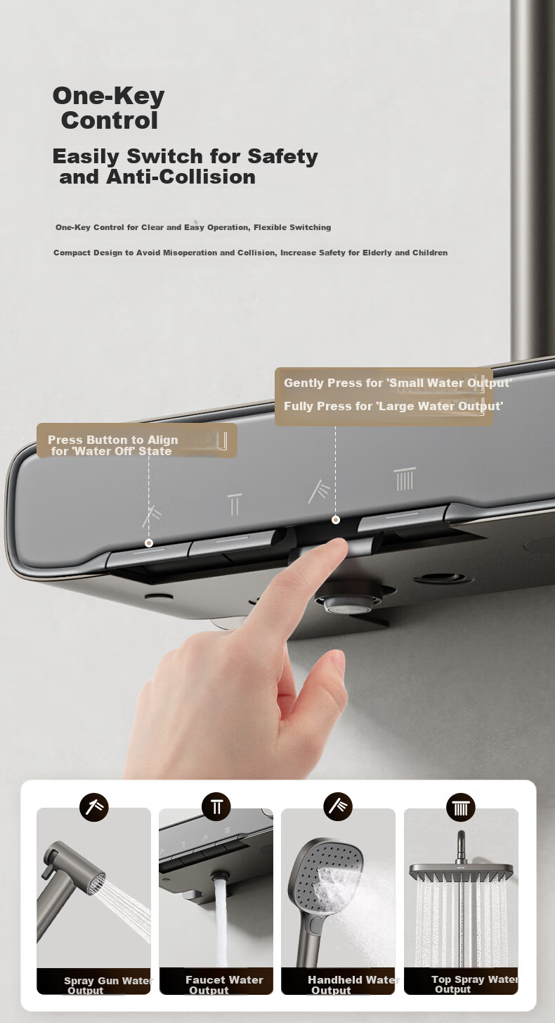 ARROW Shower Head, Gunmetal Gray Digital Display Piano Key Shower Head, Handheld High-Pressure Spray Nozzle 8