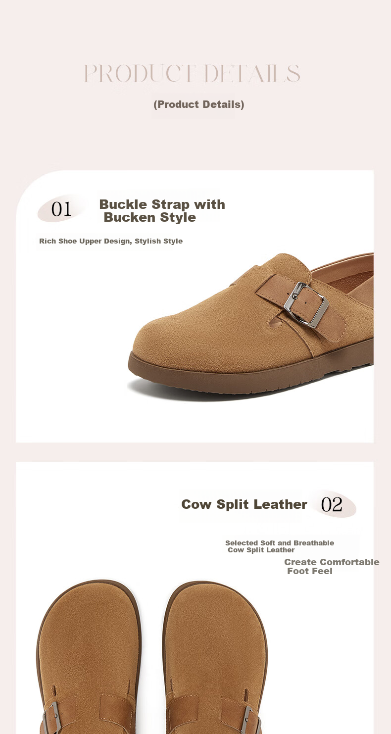 Basto Retro Casual Birkenstock-Style Flat Shoes for Women BG318CA4, Brown, Size 39 7