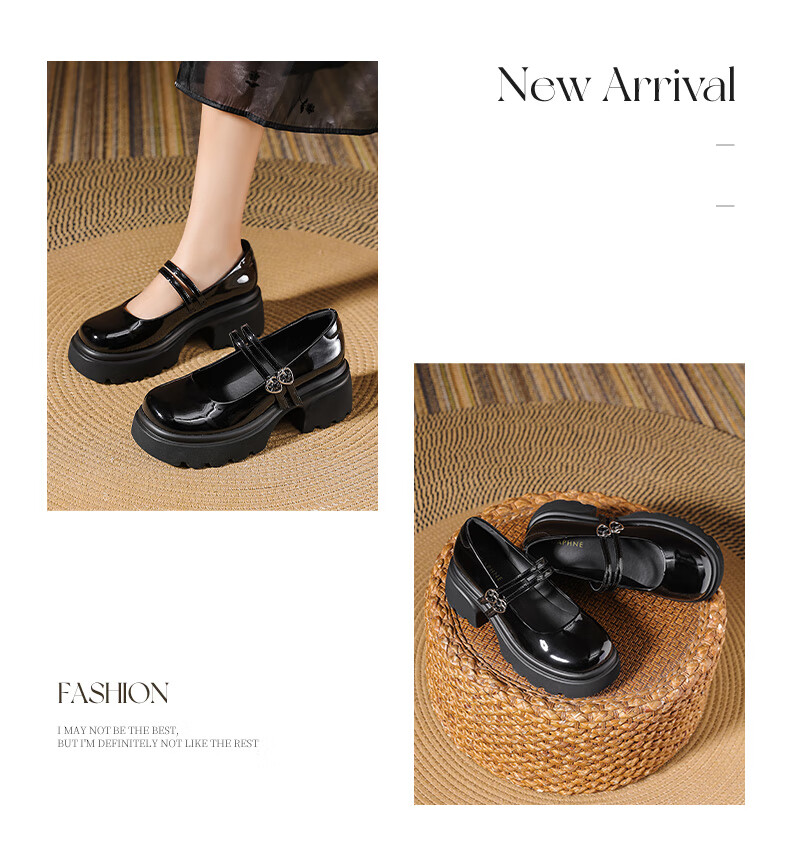 DAPHNE Mary Jane Shoes for Women, Spring And Autumn 2025, High Heels, Versatile Academic Style, Single Shoes, Thick-Soled Leather Shoes, Black, Size 40 5