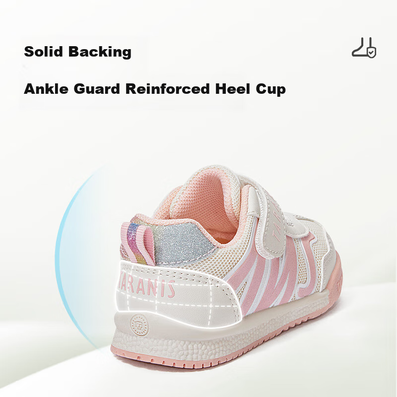 TARANIS Spring Children's Shoes, Girls' Toddler Walking Shoes, Soft-Soled Functional Shoes, Baby Loafers, White/pink, Size 23