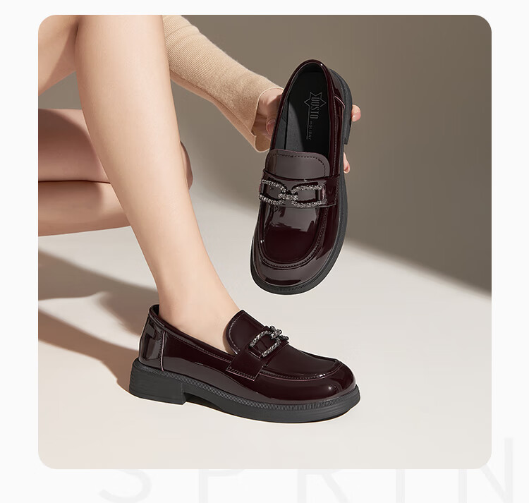 Dusto Thick-Soled Loafers for Women, 2026 New Spring Style, Patent Leather Commuter Shoes, Black Chunky Heel, British-Style Small Leather Shoes 9