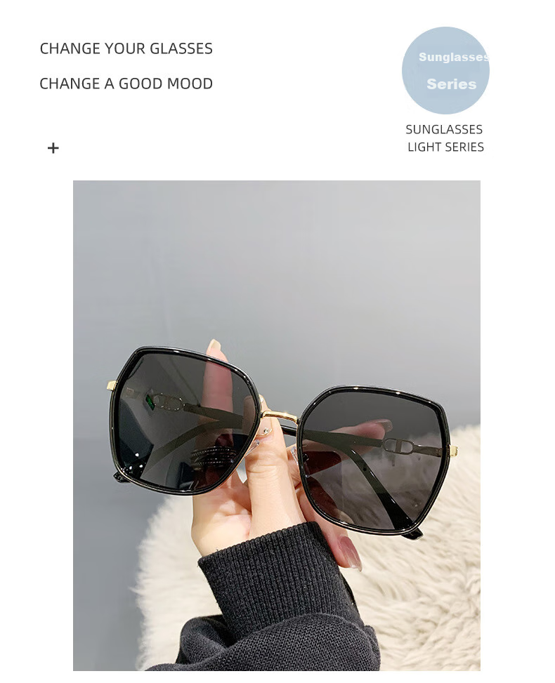 Angelamiao Women's Fashion Street Photography Trendy Starry Glitter Polarized Sunglasses, Sun Protection Outdoor Travel Glasses, Gold Frame 4
