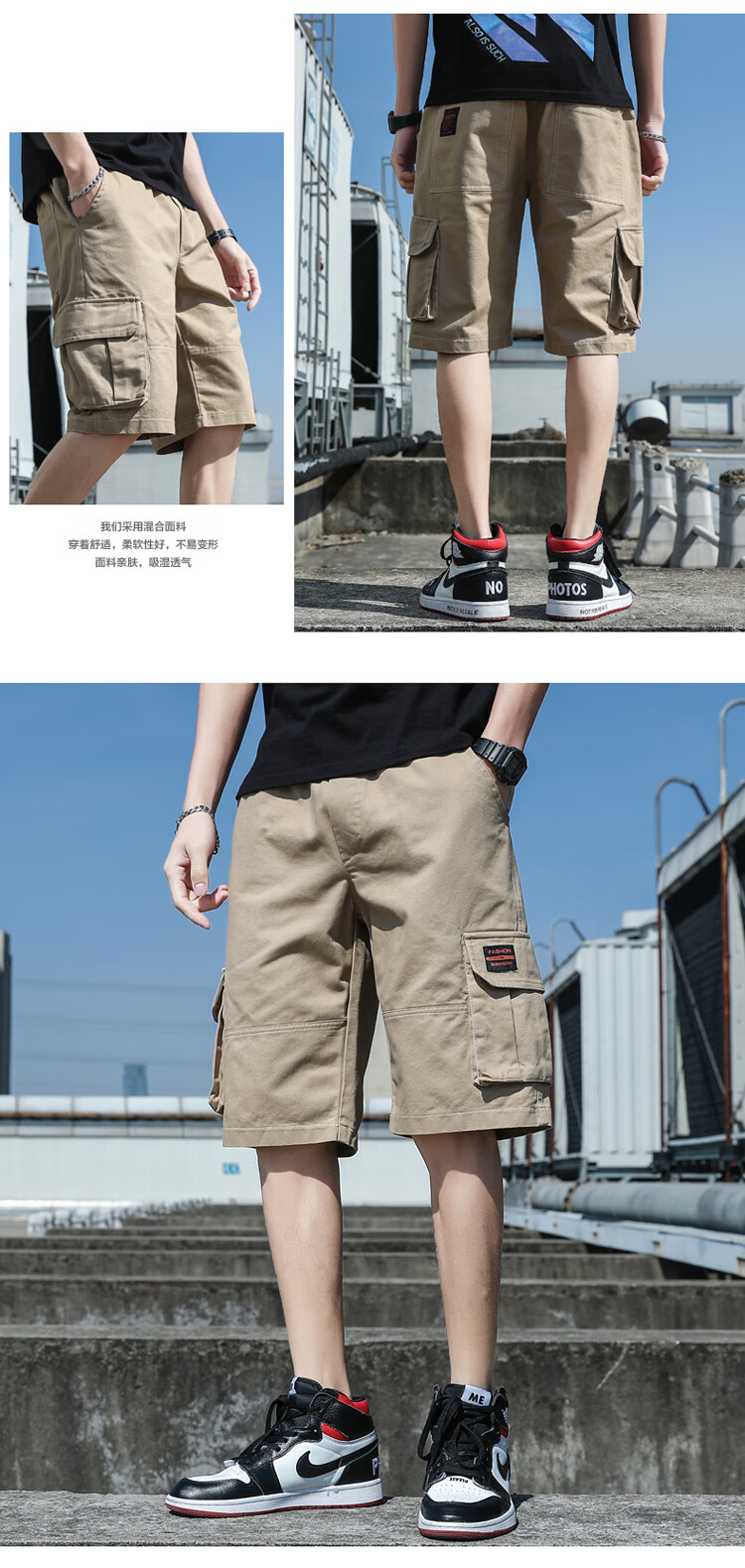 TUCANO Men's Summer Cotton Comfortable Multi-Pocket Cargo Shorts Skin-Friendly Sports Five-Point Pants Black 2XL 16