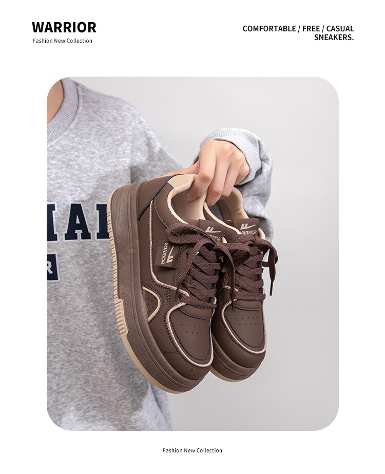 Warrior Women's Thick Sole Sneakers Height Increasing White Casual Sports Shoes J873Z Beige/White 36 11