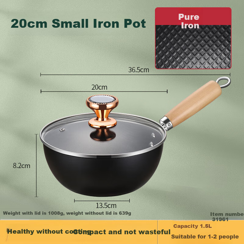 SSN Small Wok Pan 18cm Small Iron Pan for One Person, Stir-Fry Pan, Small Size without Coating, Baby Food Pot for 1-2 People 2