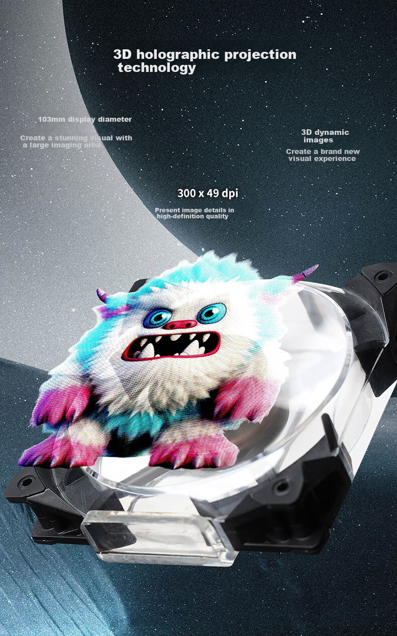 Apexgaming Magic Cool MC-120HG 3D Holographic Projection Fan / Customizable 3D Dynamic Image 3