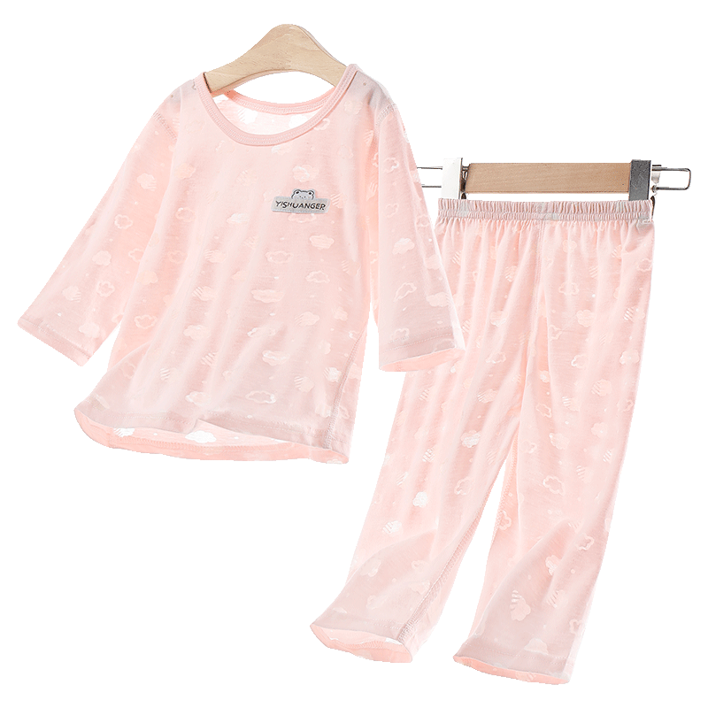 YISHUANGER Kids Homewear Set Summer Thin Long Sleeve Pajamas Boys Girls Baby Air Conditioning Clothes Pink Size 73