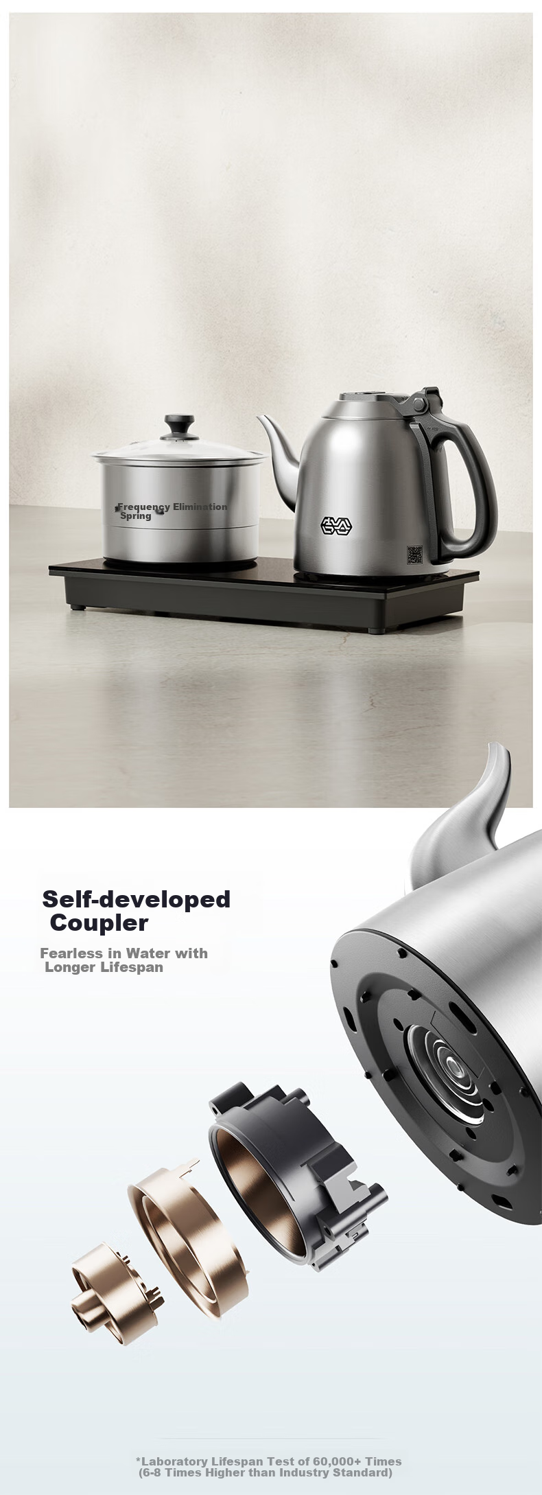 K·KOU Fully Automatic Dual-Base Electric Kettle with Water Inlet, Tea Station All-In Boiling Point Constant Temperature Electric Tea Stove Set for Brewing Tea [1.2L + 0.8L] TC008 6
