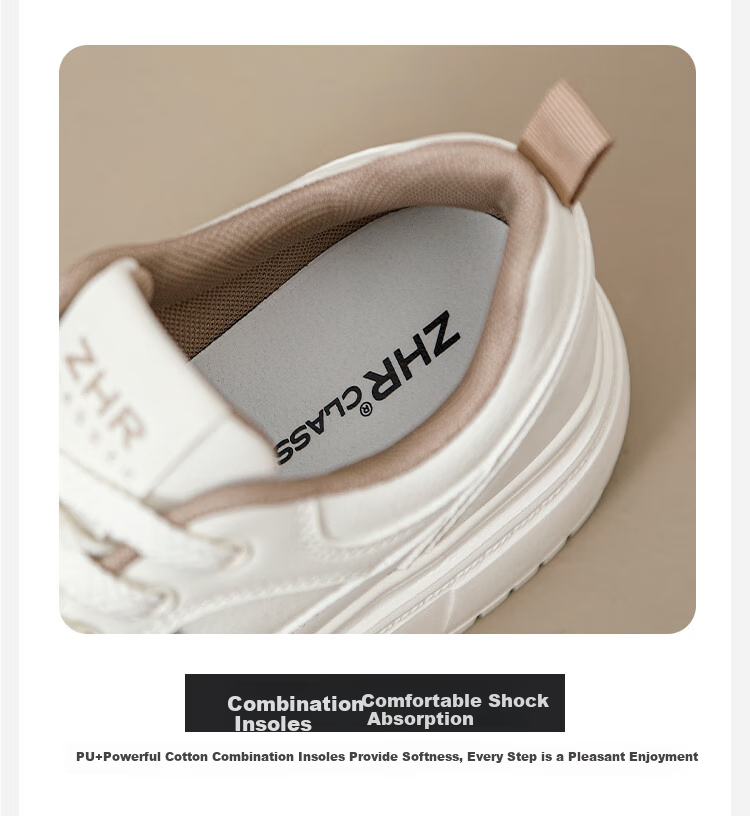 ZHR White Sneakers for Women with Height Increase, Thick Soles, Versatile, Simple, Casual Shoes, Fashionable Lightweight Women's Shoes KE17 Beige 35 5